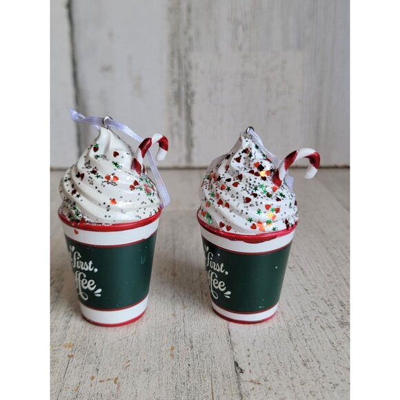 Hallmark but first coffee glitter ornament Xmas set - Picture 2 of 5